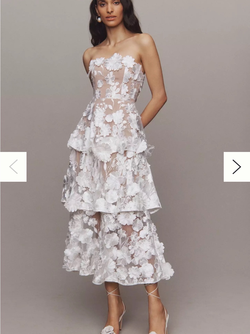 Anthropologie Elliatt Selene Strapless 3D Floral Lace Tiered Maxi Dress
